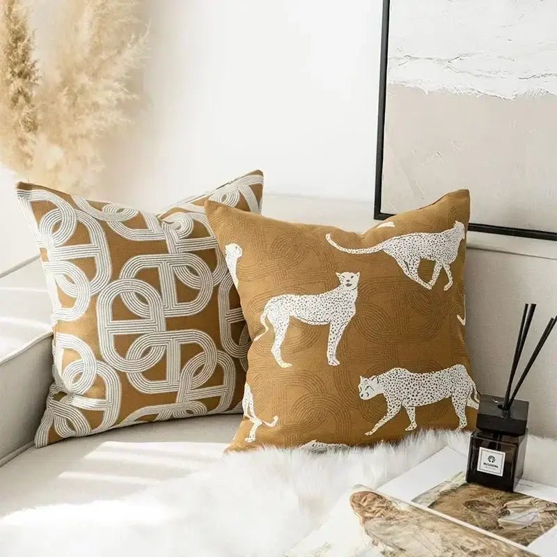 Brown Jacquard Cushion Cover