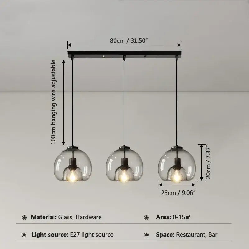 Glass Ball 3-Head Dining Pendant