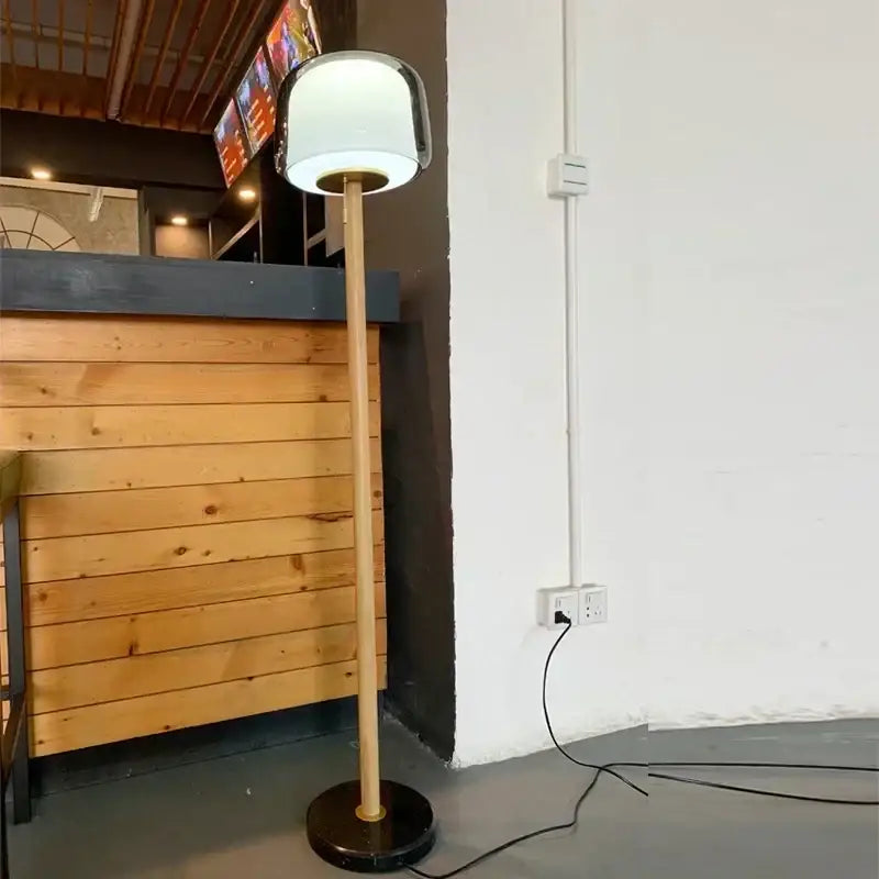 Glass Wood Floor Lamp