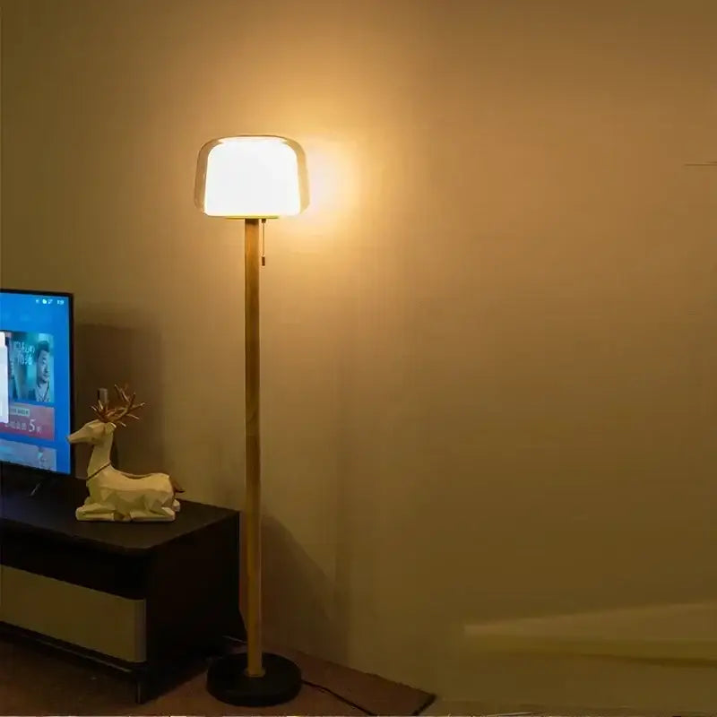 Glass Wood Floor Lamp