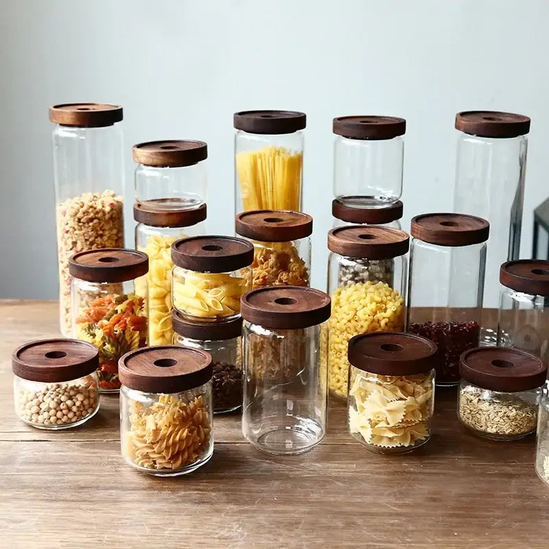 Glass Wood Storage Jars