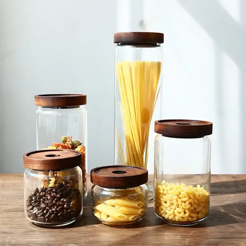 Glass Wood Storage Jars