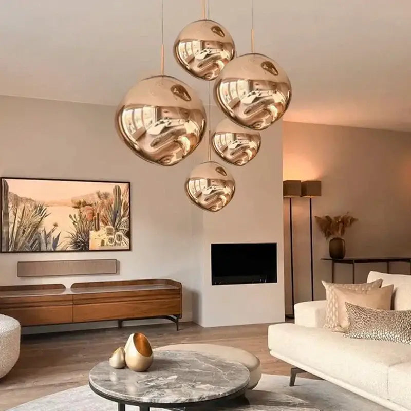Copper Glass Pendant Light with Glossy Finish