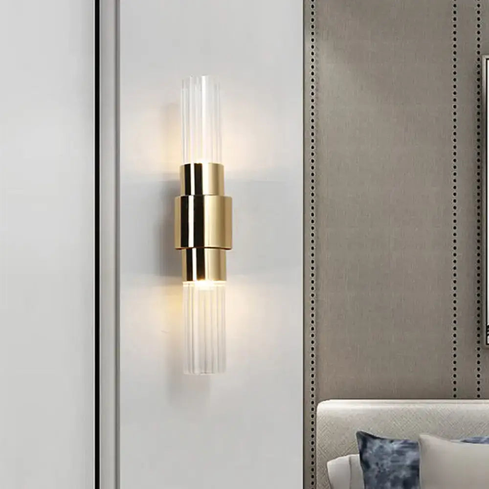 Gold Glass Ribbed Bathroom Sconce