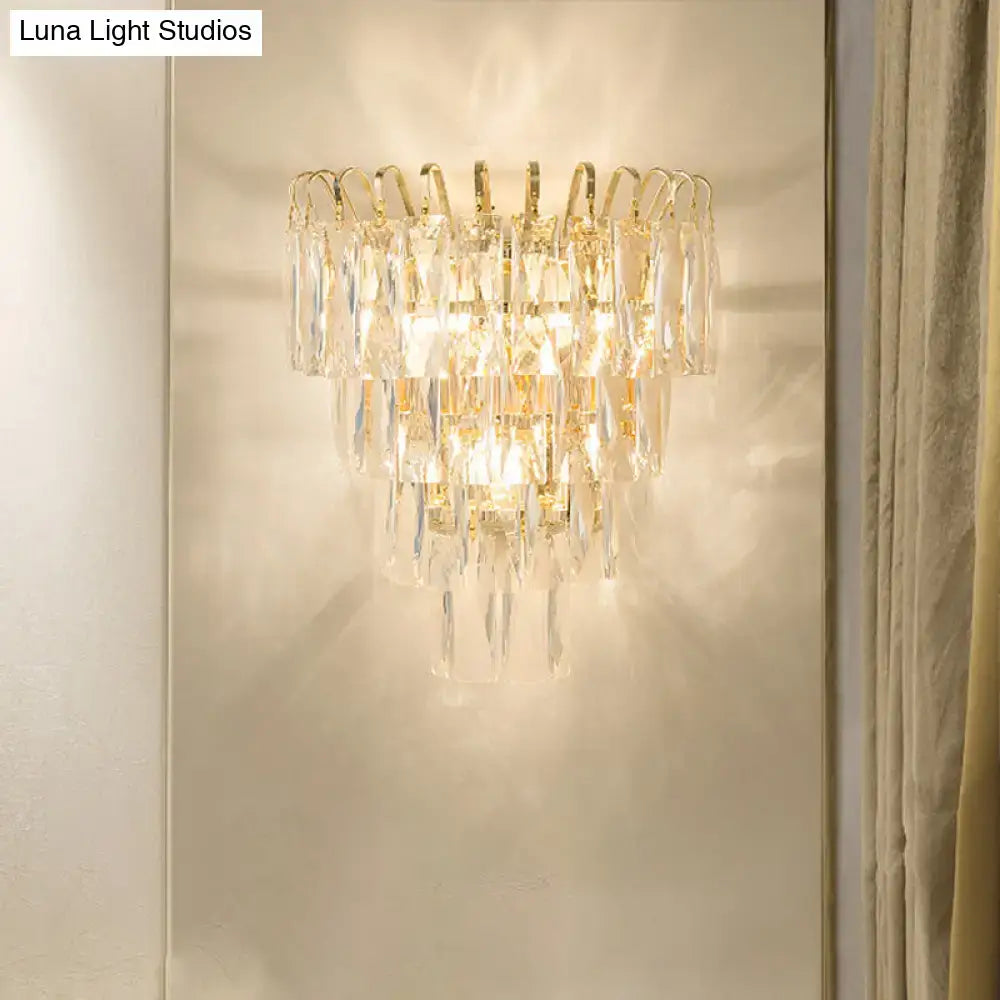 Gold Crystal Rectangle-Cut Three-Light Sconce
