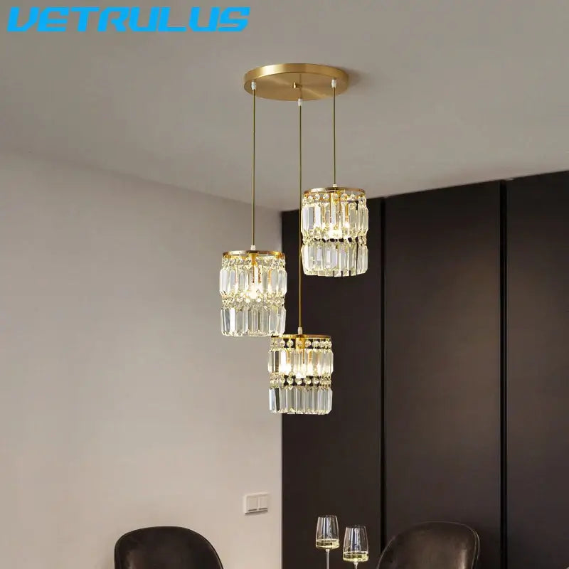 Gold Crystal 3-Head Dining Room Chandelier