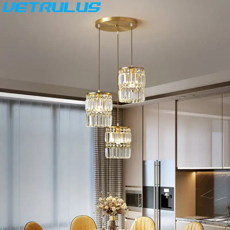 Gold Crystal 3-Head Dining Room Chandelier