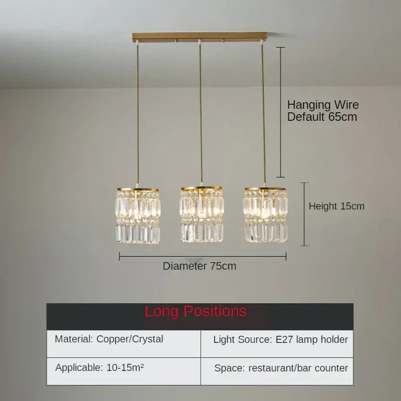 Gold Crystal 3-Head Dining Room Chandelier