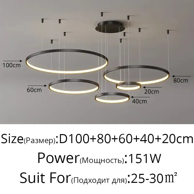 Gold LED 5-Ring Dimmable Chandelier