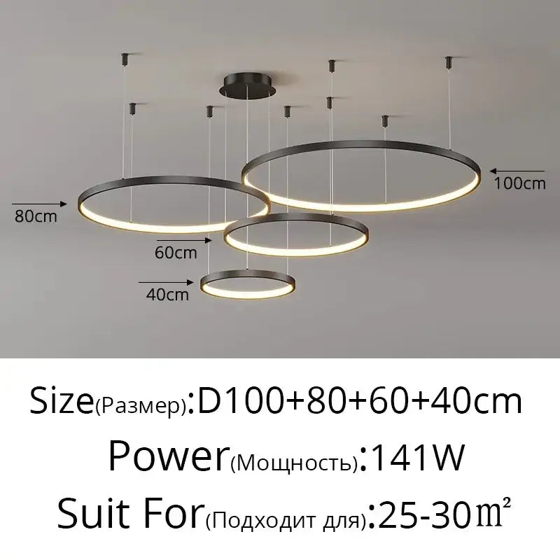 Gold LED 5-Ring Dimmable Chandelier