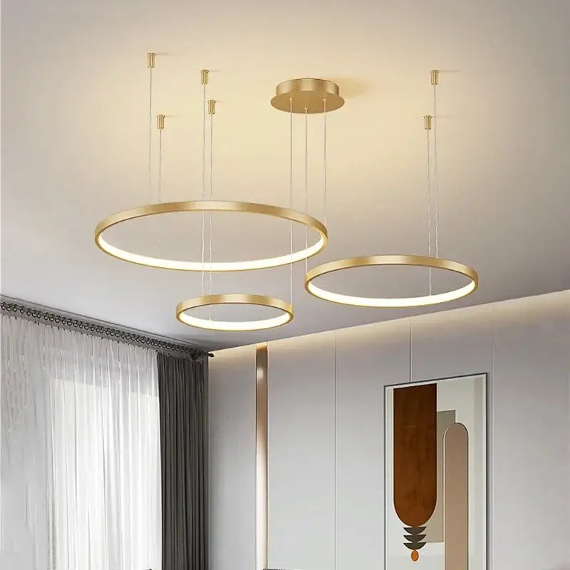 Gold LED 5-Ring Dimmable Chandelier