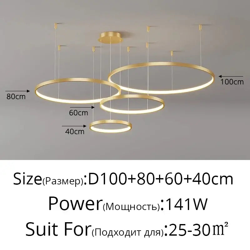Gold LED 5-Ring Dimmable Chandelier