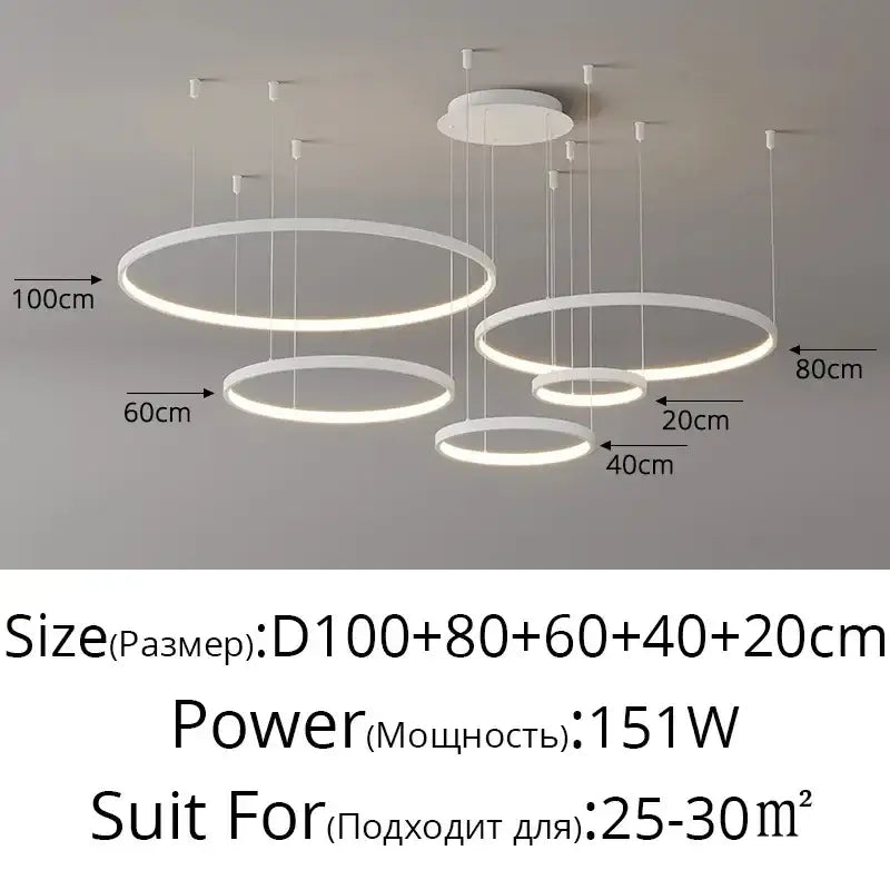 Gold LED 5-Ring Dimmable Chandelier