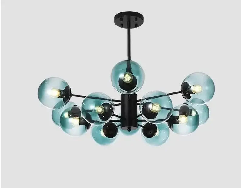 Gold Glass Ball Chandelier 12-Head Amber Glass