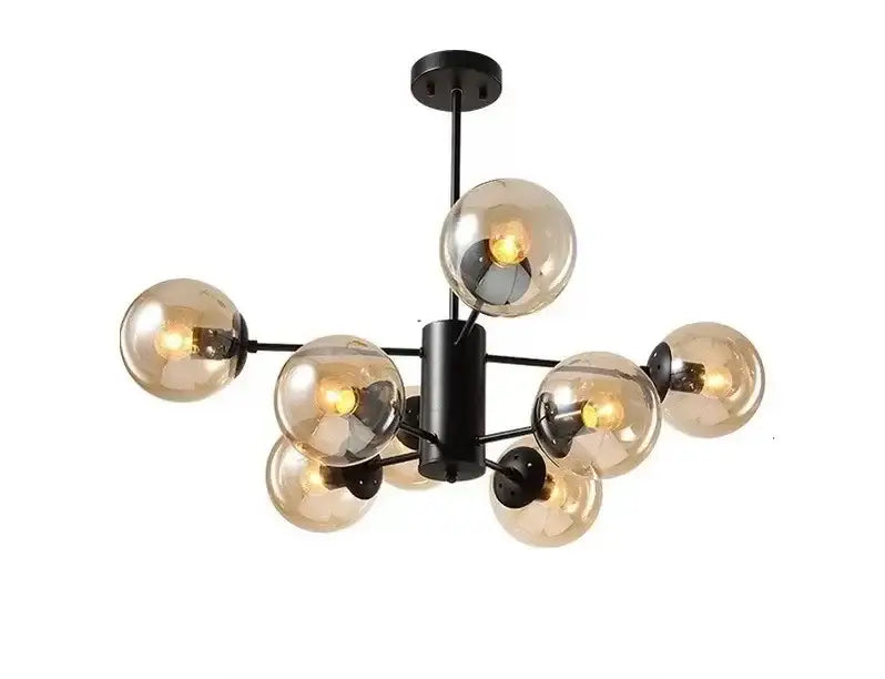 Gold Glass Ball Chandelier 12-Head Amber Glass