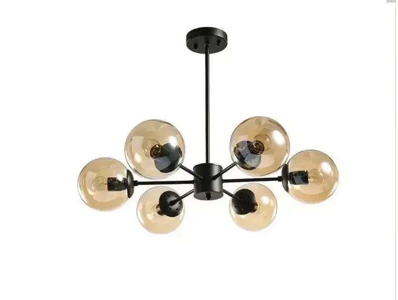 Gold Glass Ball Chandelier 12-Head Amber Glass