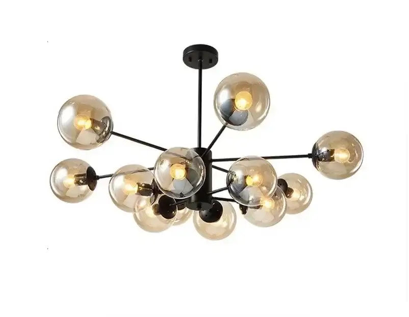 Gold Glass Ball Chandelier 12-Head Amber Glass