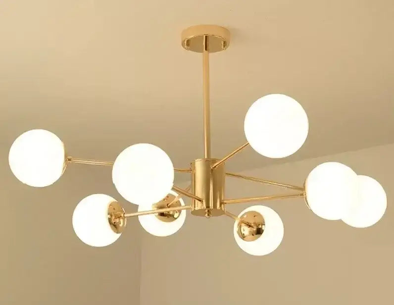 Gold Glass Ball Chandelier 12-Head Amber Glass