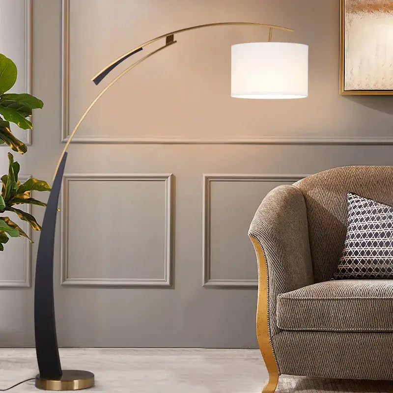 Gold Adjustable White Shade Floor Lamp