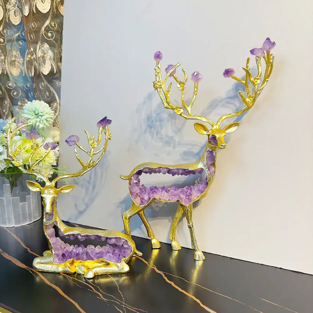 Gold Amethyst Deer Sculpture