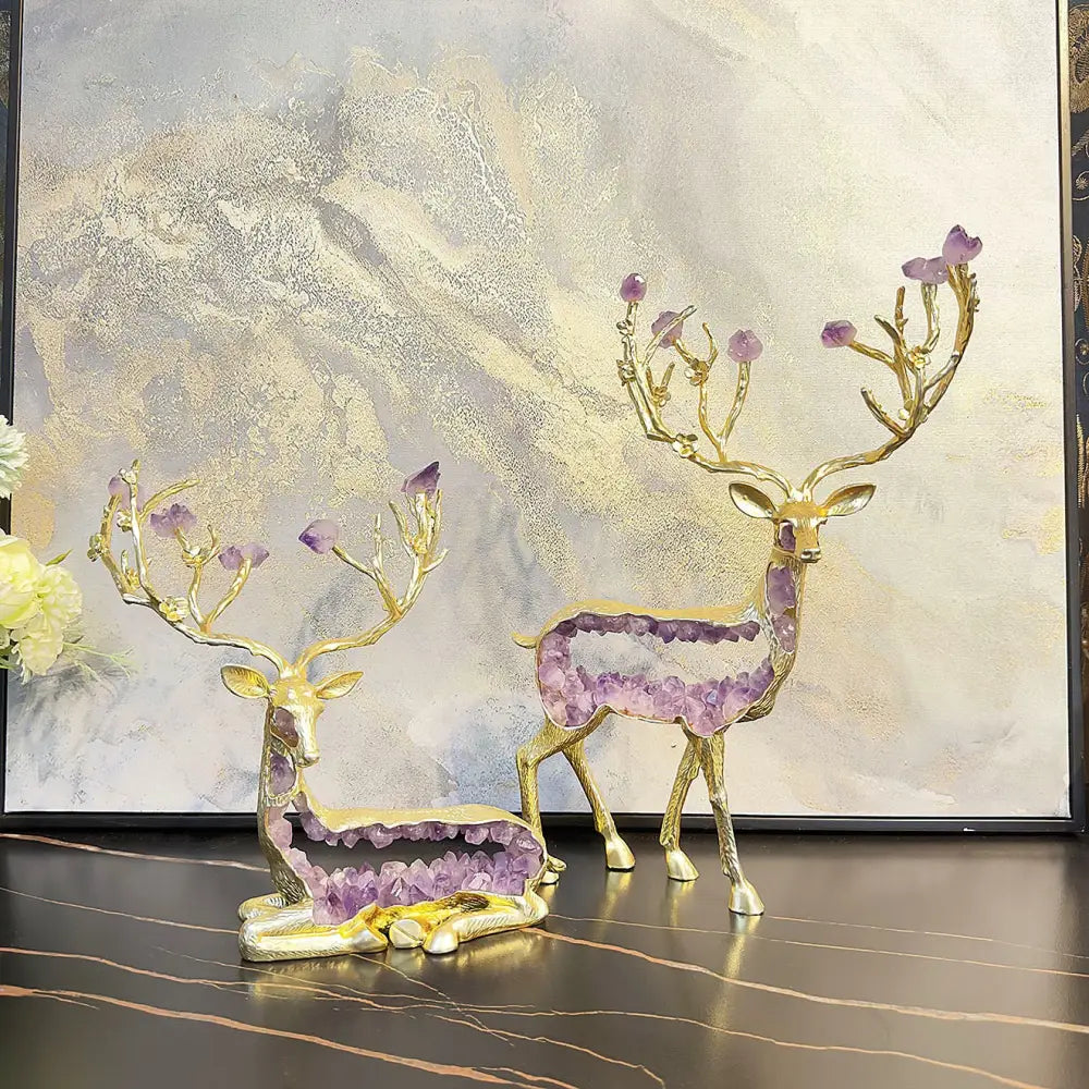 Gold Amethyst Deer Sculpture