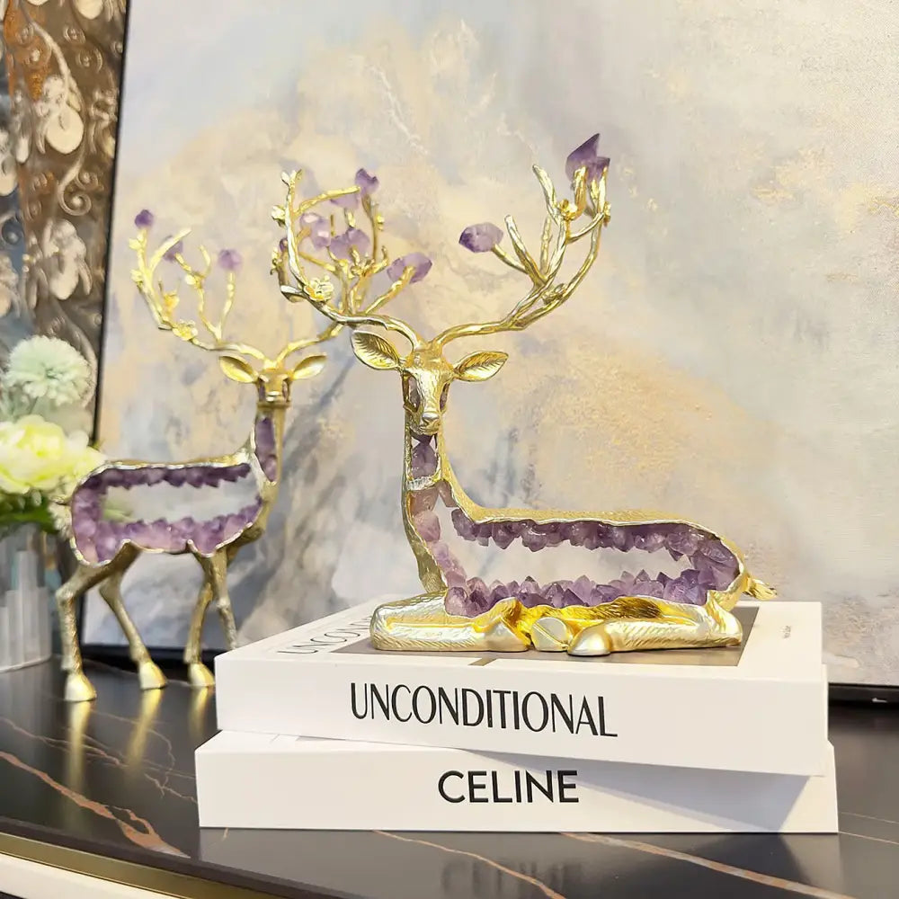 Gold Amethyst Deer Sculpture
