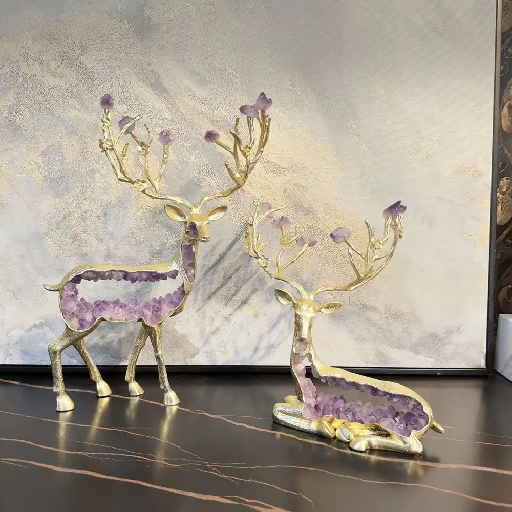 Gold Amethyst Deer Sculpture
