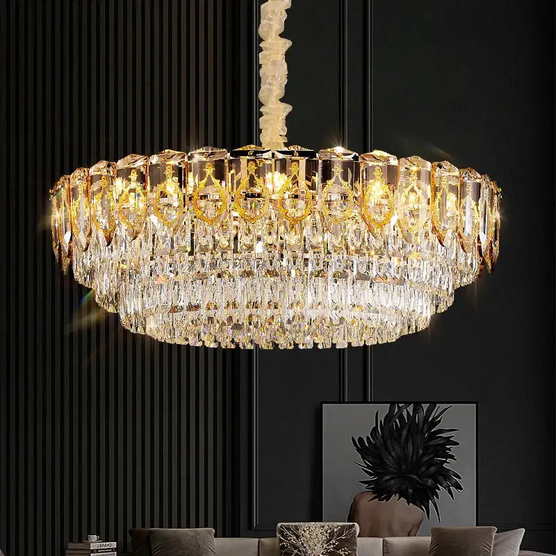 Gold Amber Crystal Italian Dining Chandelier