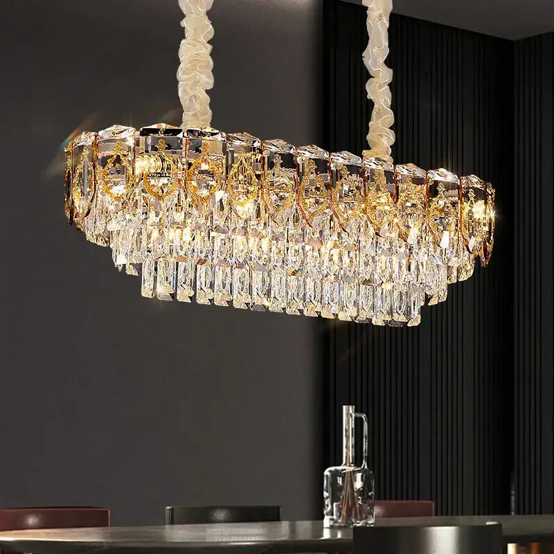 Gold Amber Crystal Italian Dining Chandelier