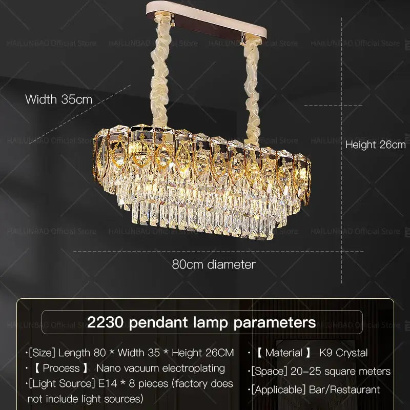 Gold Amber Crystal Italian Dining Chandelier