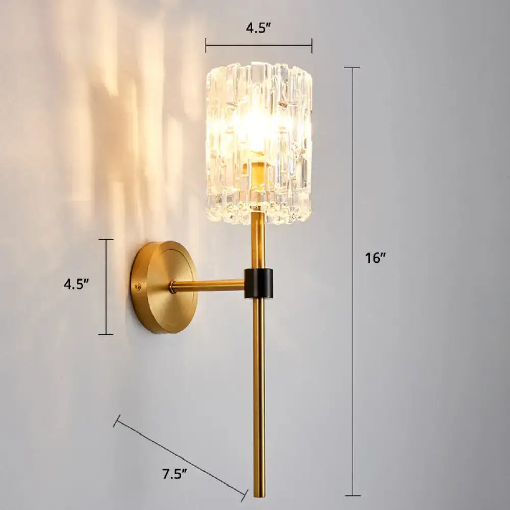 Gold Crystal Carved Glass Two-Light Wall Sconce