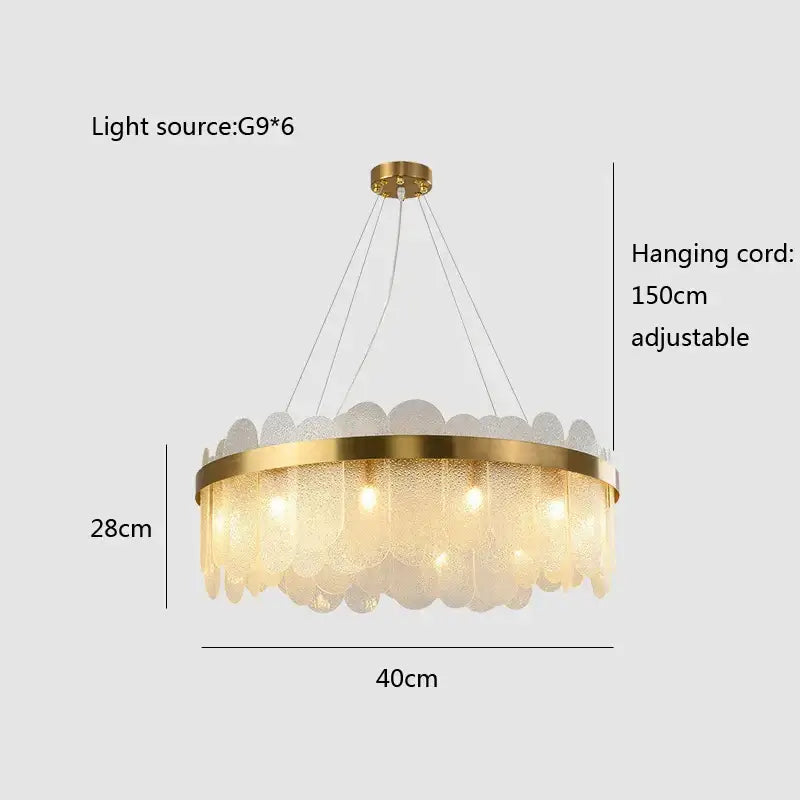 Gold Blue Glass Chandelier