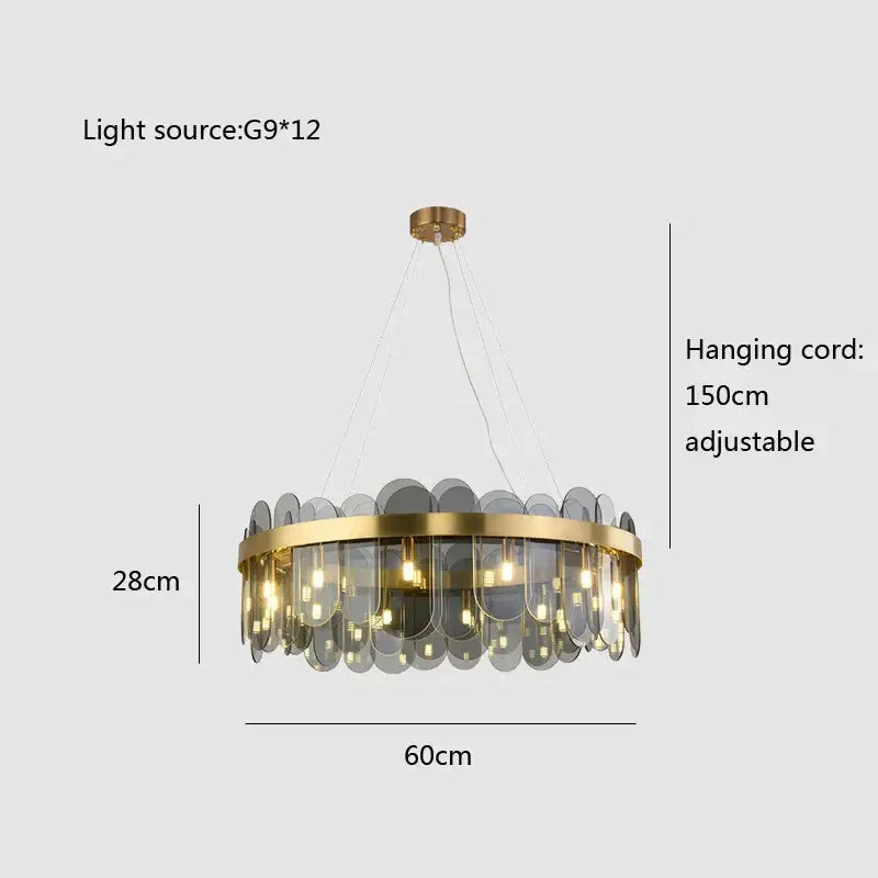 Gold Blue Glass Chandelier
