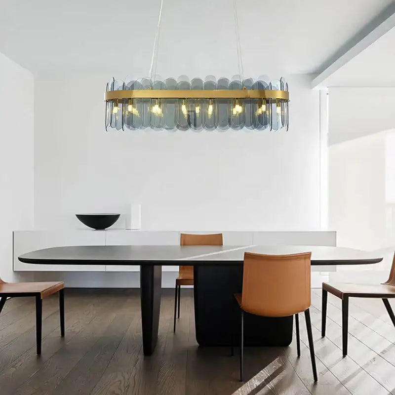 Gold Blue Glass Chandelier