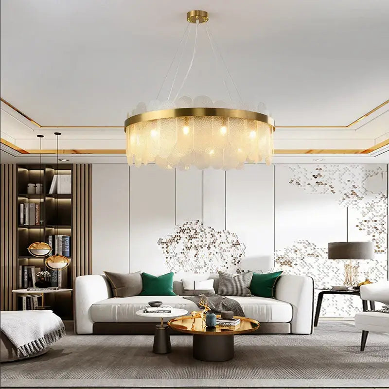 Gold Blue Glass Chandelier