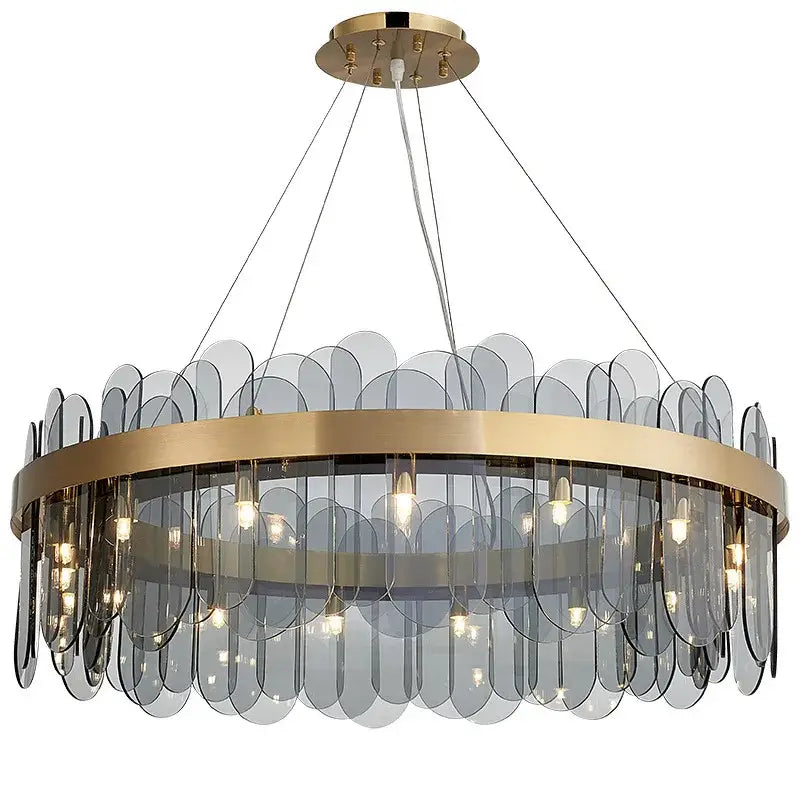 Gold Blue Glass Chandelier