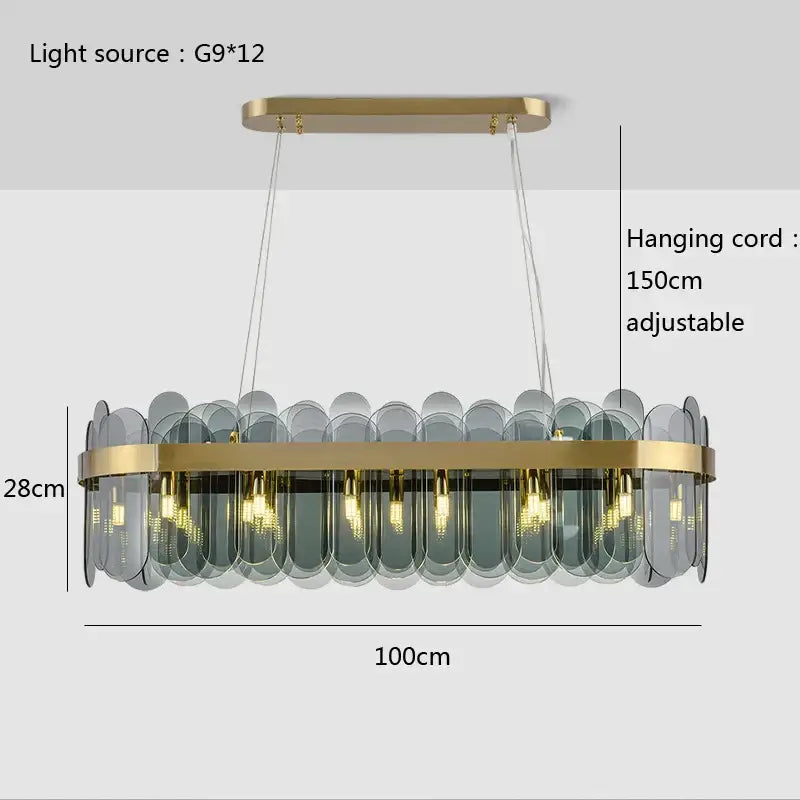 Gold Blue Glass Chandelier