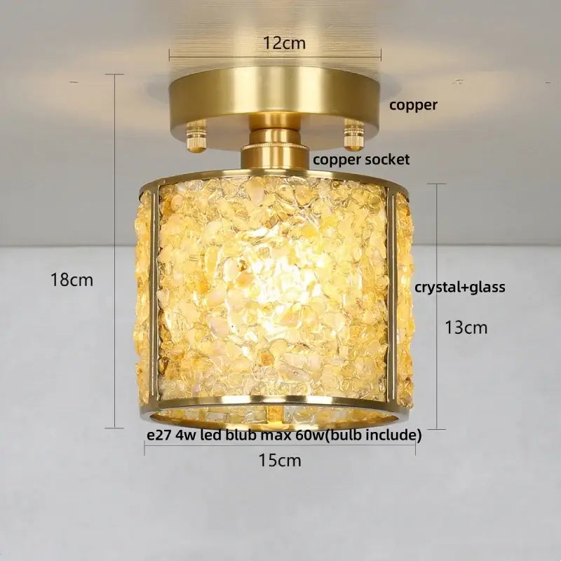 Gold Crystal Ceiling Light Pink Column Glass