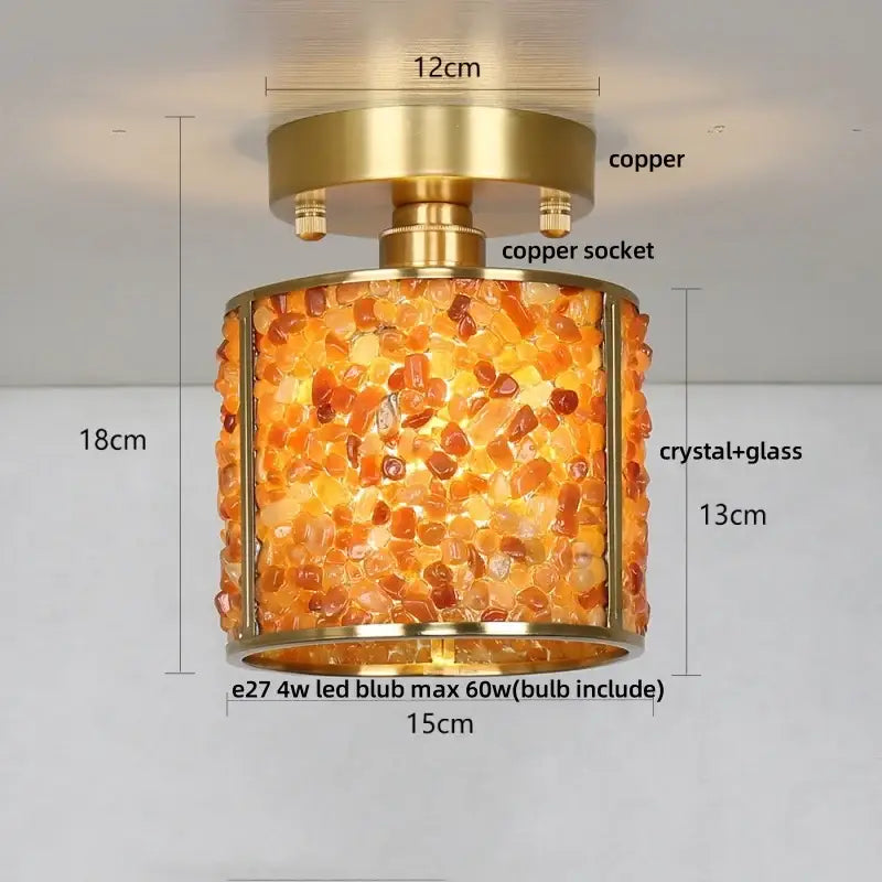 Gold Crystal Ceiling Light Pink Column Glass
