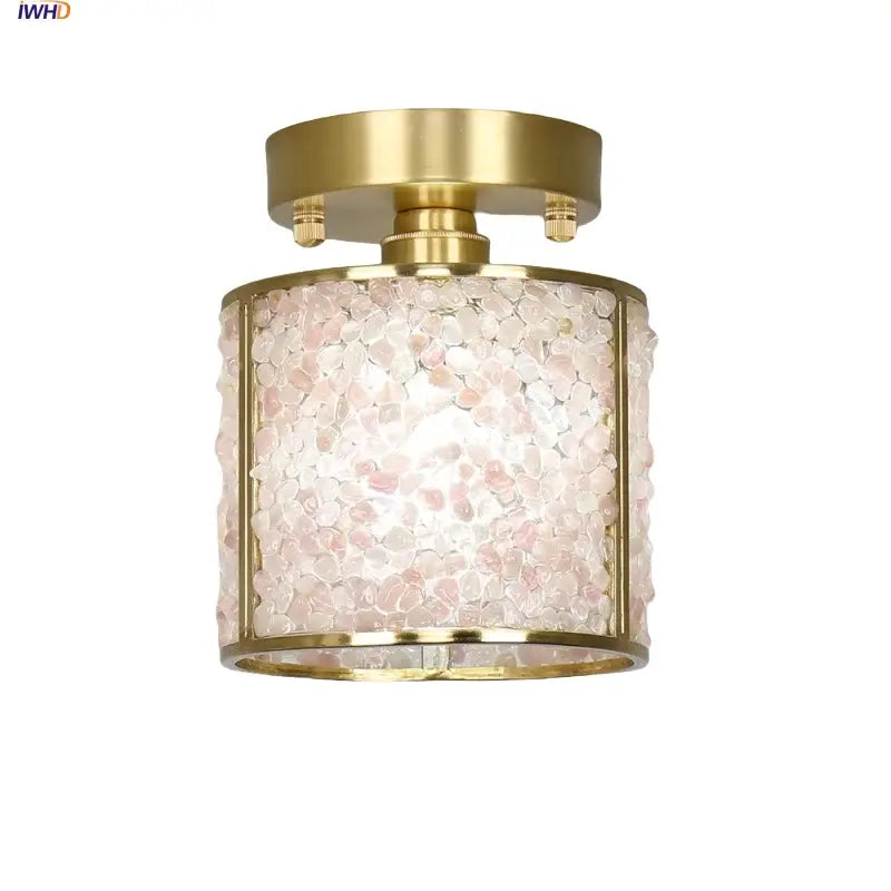 Gold Crystal Ceiling Light Pink Column Glass