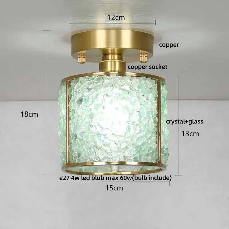 Gold Crystal Ceiling Light Pink Column Glass