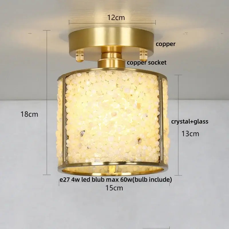 Gold Crystal Ceiling Light Pink Column Glass