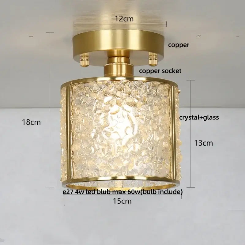 Gold Crystal Ceiling Light Pink Column Glass