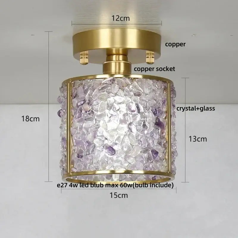 Gold Crystal Ceiling Light Pink Column Glass