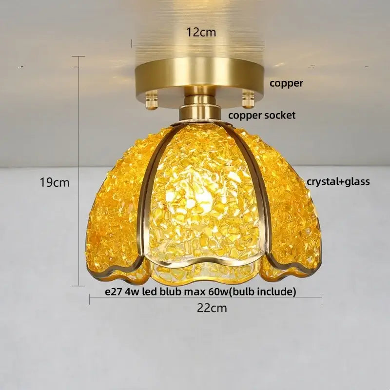 Gold Crystal Ceiling Light Pink Column Glass