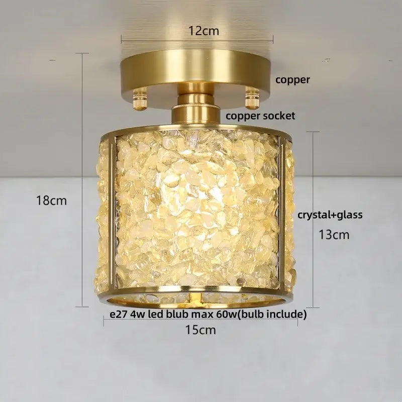Gold Crystal Ceiling Light Pink Column Glass