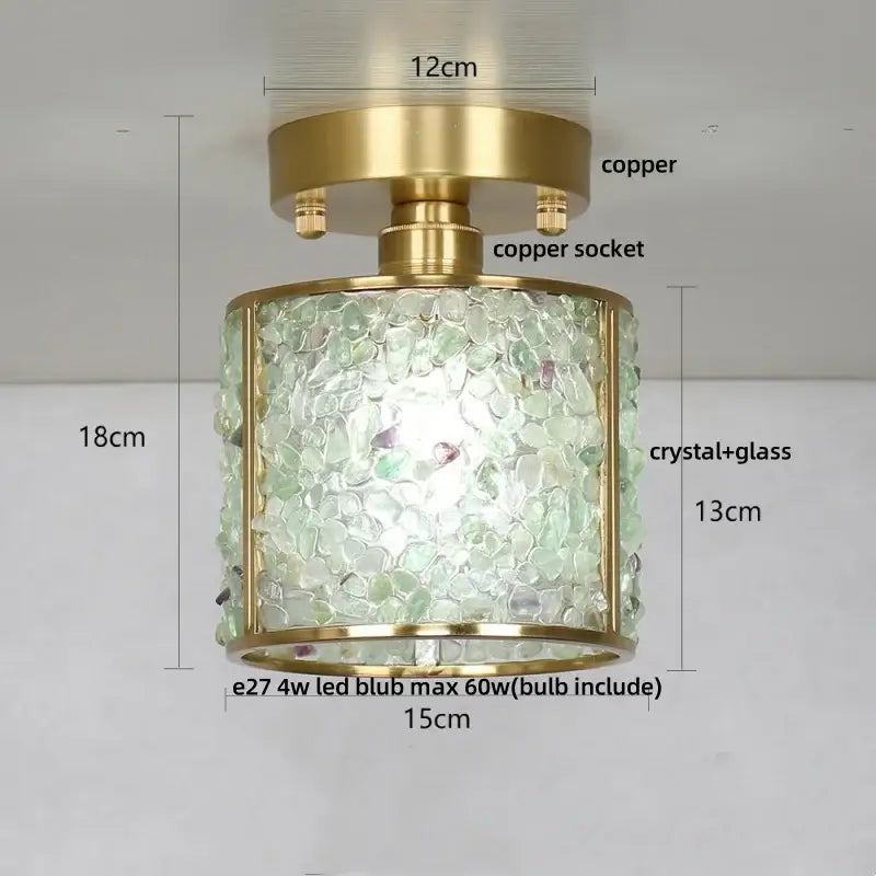 Gold Crystal Ceiling Light Pink Column Glass