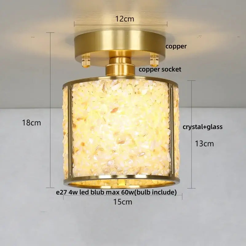 Gold Crystal Ceiling Light Pink Column Glass
