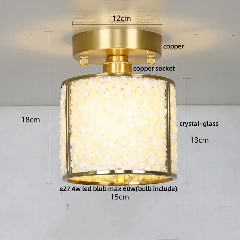 Gold Crystal Ceiling Light Pink Column Glass