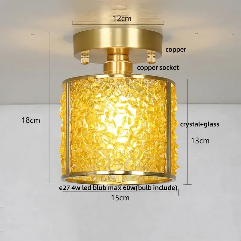 Gold Crystal Ceiling Light Pink Column Glass